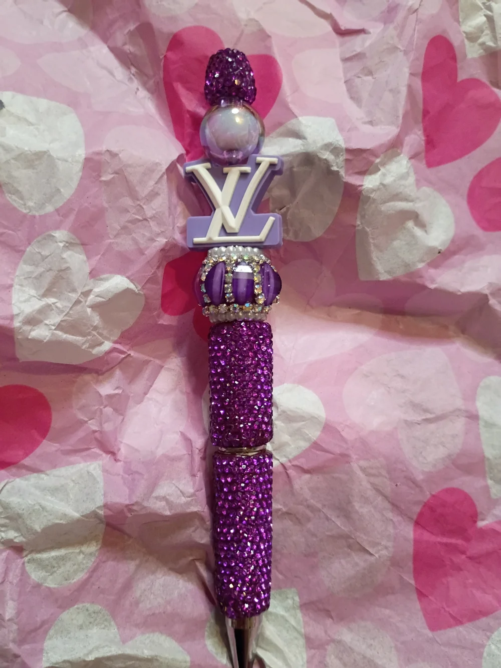 Purple Crystal Embellished Ballpoint Pen with Decorative Charm